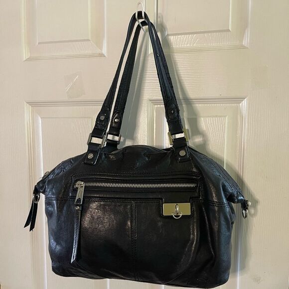 L.A.M.B By Gwen Stefani Black Soft Leather Satchel Shoulder silver tone hardware - Picture 1 of 16